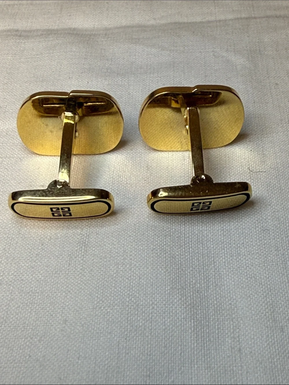 Givenchy Gold Tone & Gray Oval Logo Cufflinks 0.75